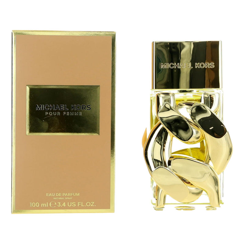 Michael Kors Pour Femme 3.4 oz EDP spray for women displayed in elegant packaging, showcasing the signature fragrance bottle.