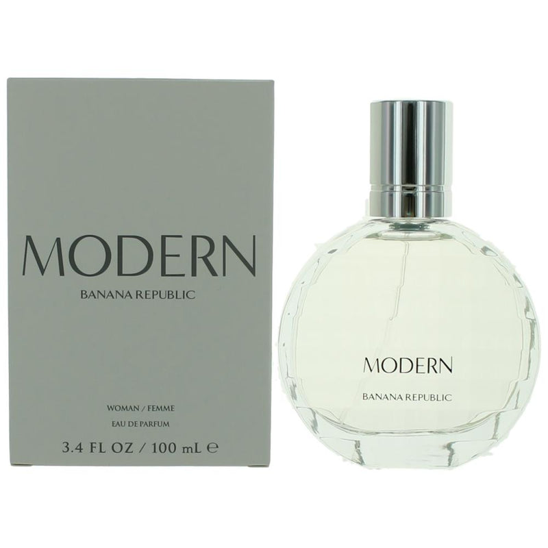 Banana Republic Modern 3.4 oz women's EDP spray bottle with sleek design and packaging, ready for use.