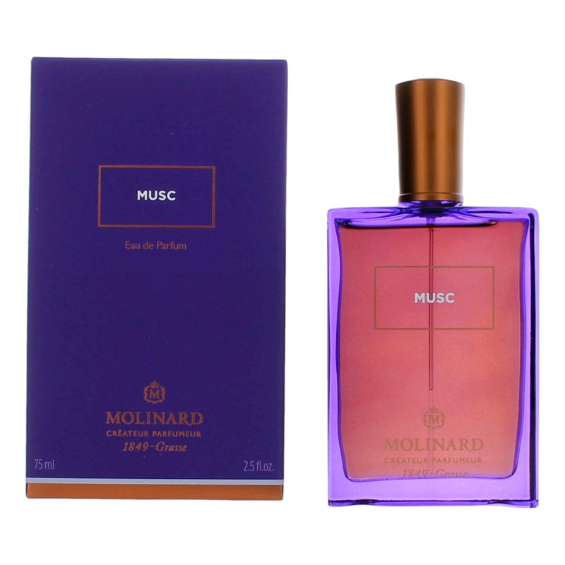 Musc by Molinard 2.5 oz EDP spray for women, elegant bottle with floral and musky fragrance notes.