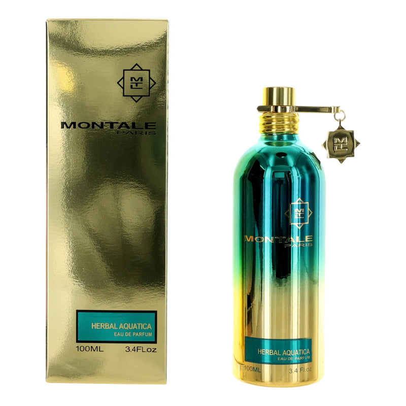 Montale Herbal Aquatica unisex 3.4 oz EDP spray bottle with sleek design and botanical-inspired packaging.