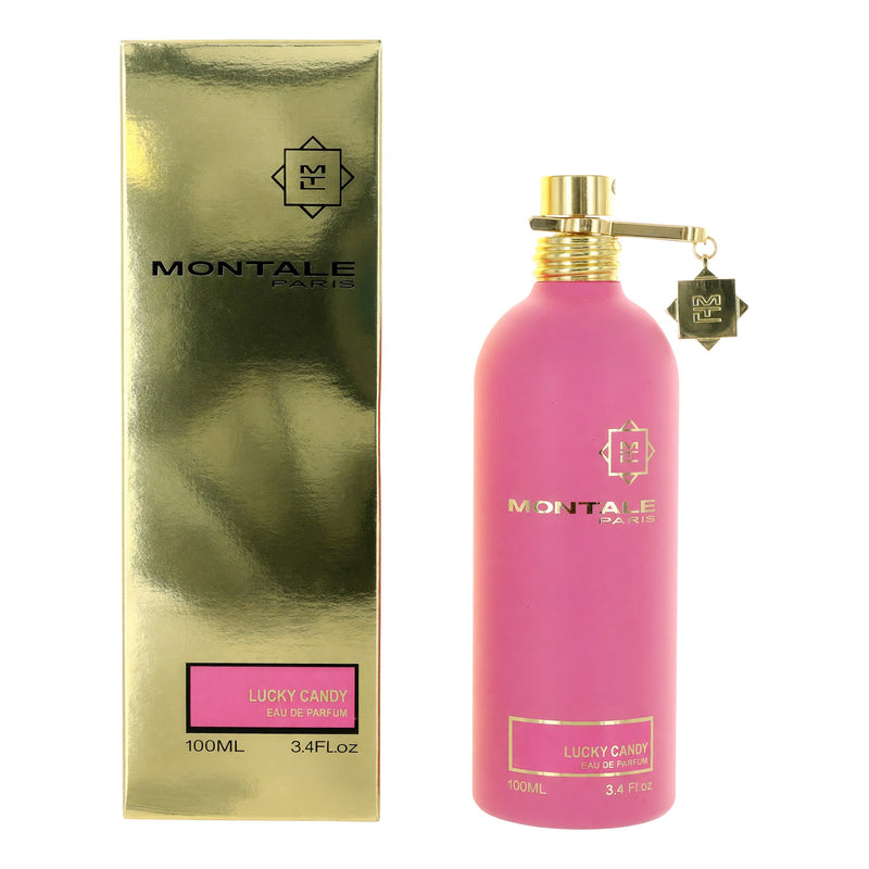 Montale Lucky Candy unisex 3.4 oz EDP spray bottle with a sleek design and colorful label.