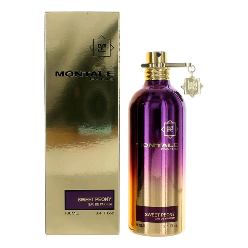 Montale Sweet Peony 3.4 oz EDP spray for women, featuring a floral perfume bottle with a sleek design.