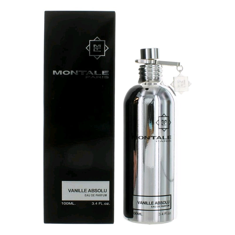 Montale Vanille Absolu 3.4 oz EDP spray for women, featuring a sleek bottle with warm vanilla scent.