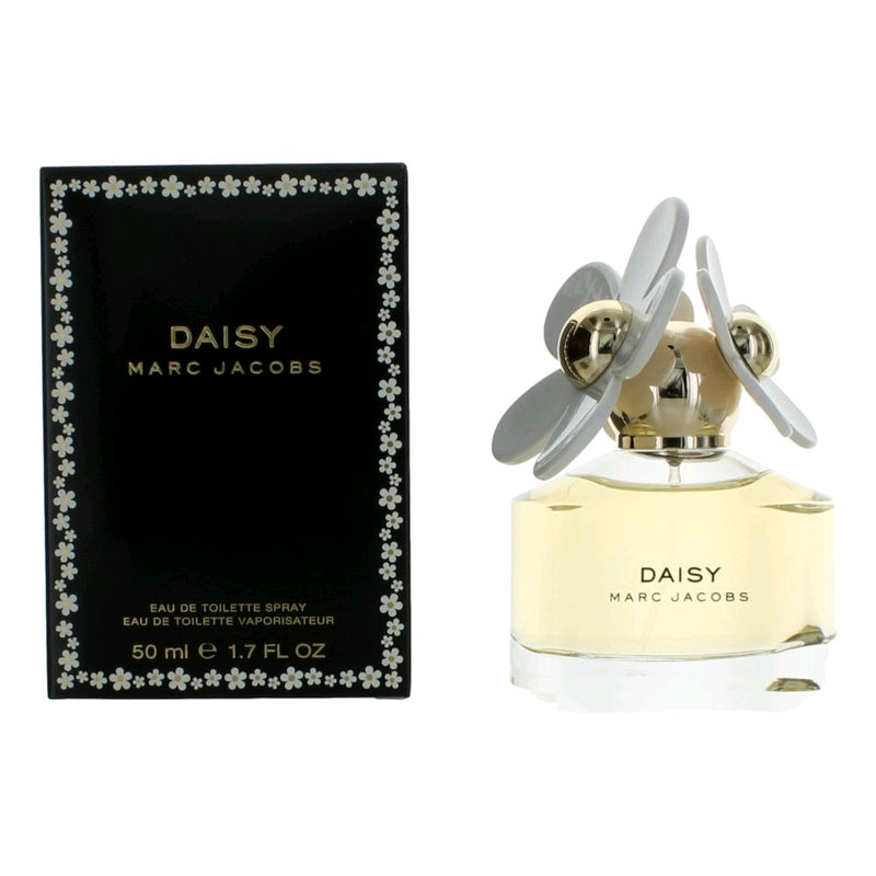 Daisy by Marc Jacobs 1.7 oz women's EDT spray bottle with white and yellow floral design on the packaging