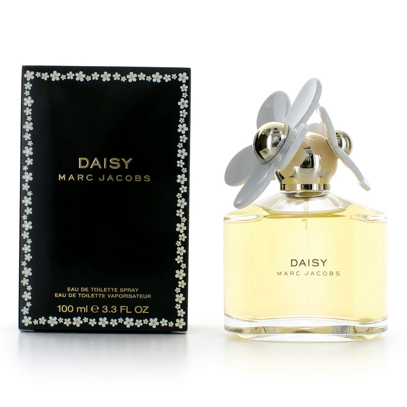 Daisy by Marc Jacobs 3.3 oz women's EDT spray bottle with floral design and clear cap on a white background.