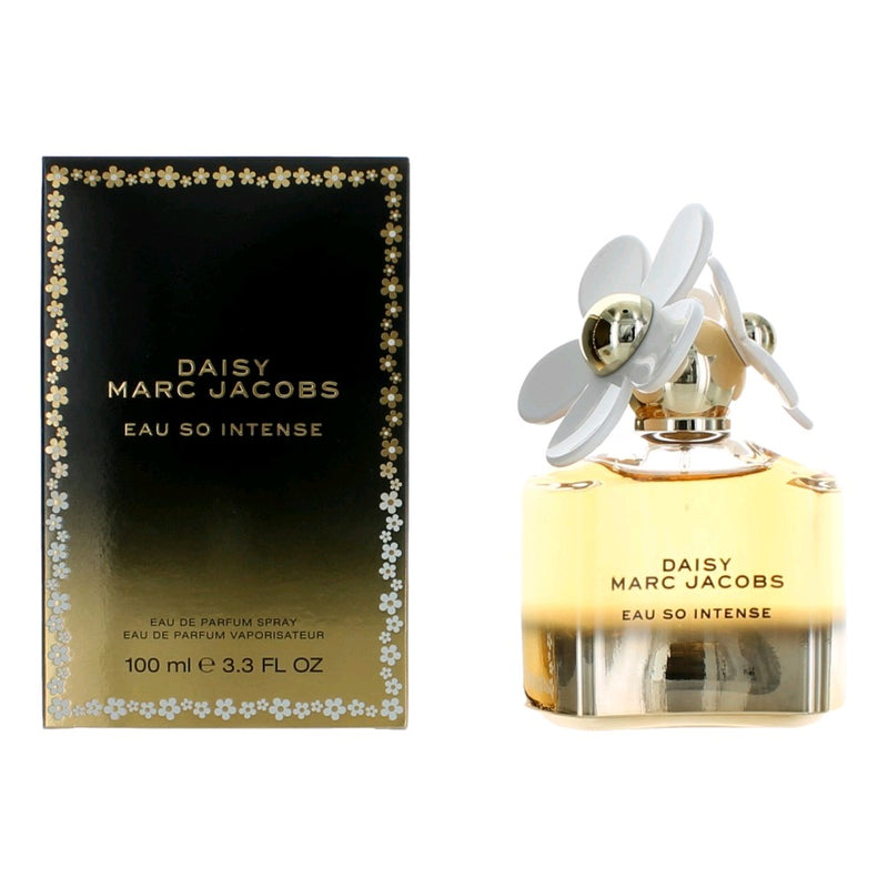 Marc Jacobs Daisy Eau So Intense 3.3 oz perfume spray for women, featuring a floral fragrance in an elegant bottle.