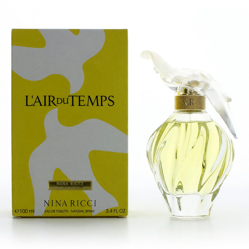 Nina Ricci L'air du Temps 3.4 oz EDT spray for women, elegant glass bottle with floral design, ready for use.