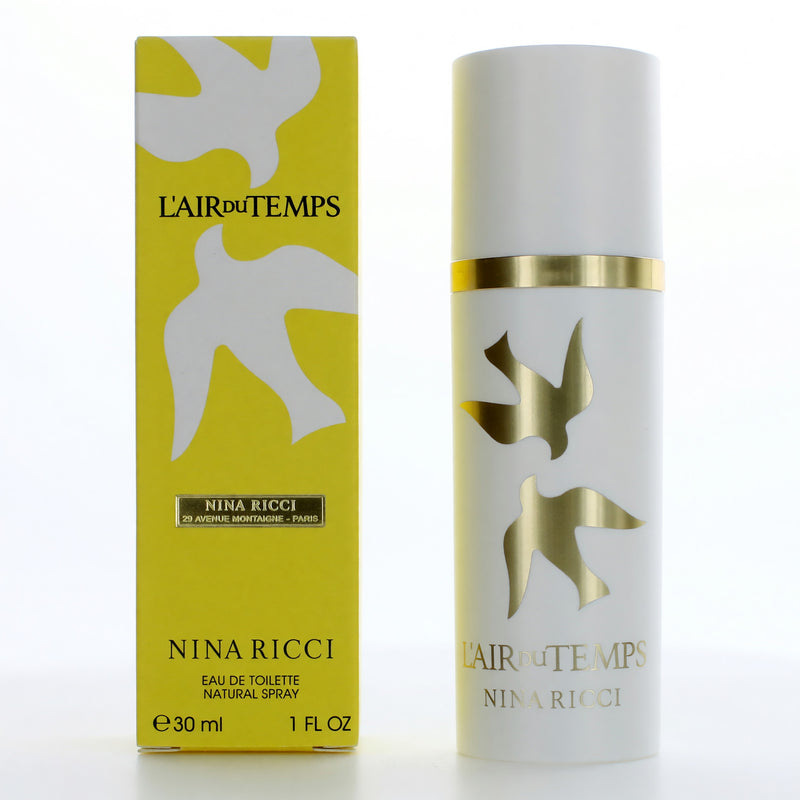 Nina Ricci L'air du Temps 1 oz EDT spray for women, elegant perfume bottle with floral design and classic gold accents.