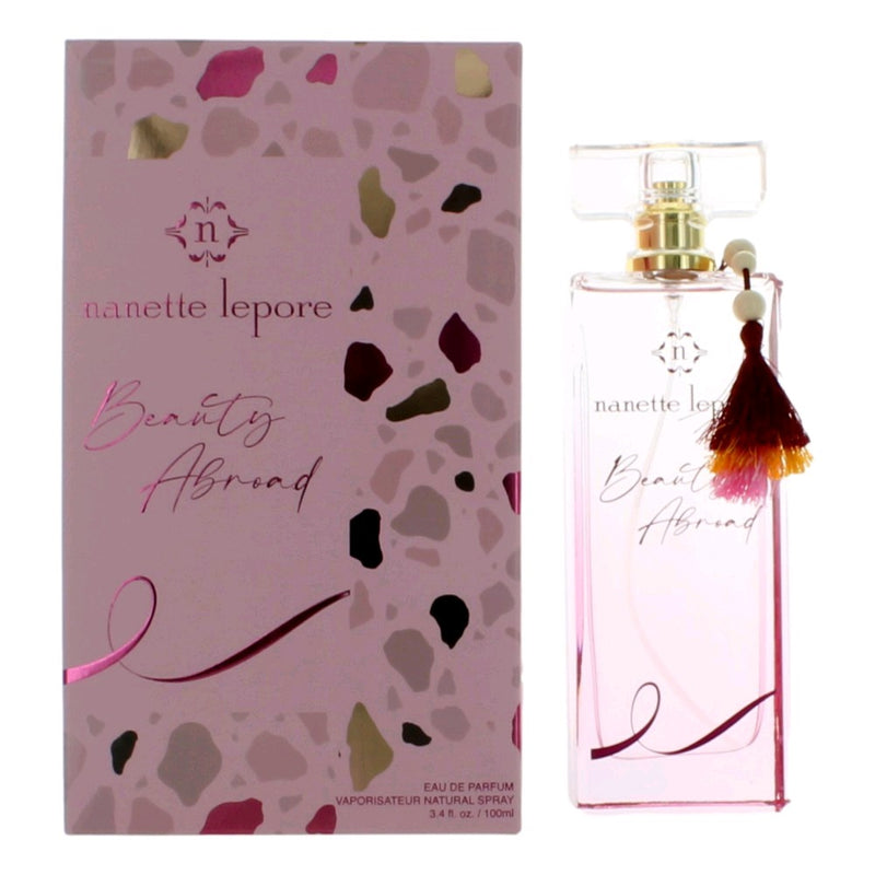 Nanette Lepore Beauty Abroad 3.4 oz women’s EDP spray bottle with elegant packaging.