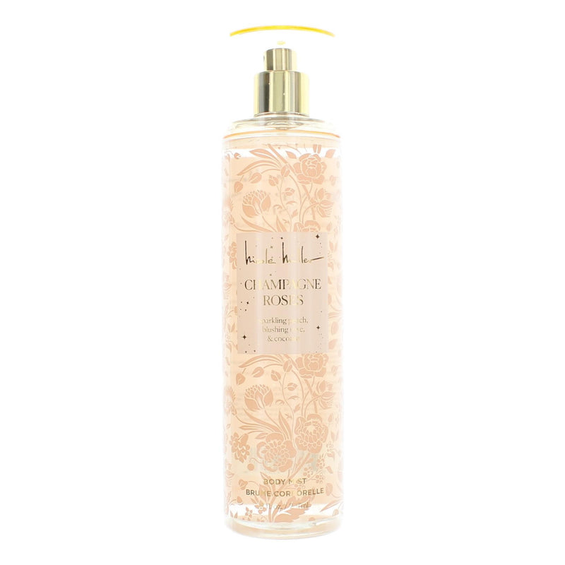 Nicole Miller Champagne Roses 8 oz body mist for women with floral scent and elegant bottle design.