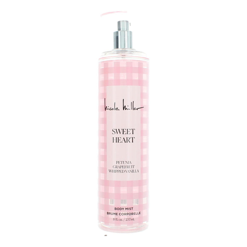Nicole Miller Sweet Heart 8 oz women’s body mist bottle, featuring a decorative floral design and elegant packaging.