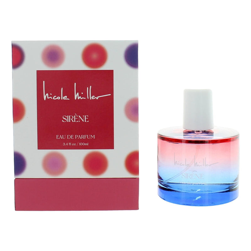 Nicole Miller Sirene 3.4 oz women's eau de parfum spray with elegant bottle design and floral fragrance details.