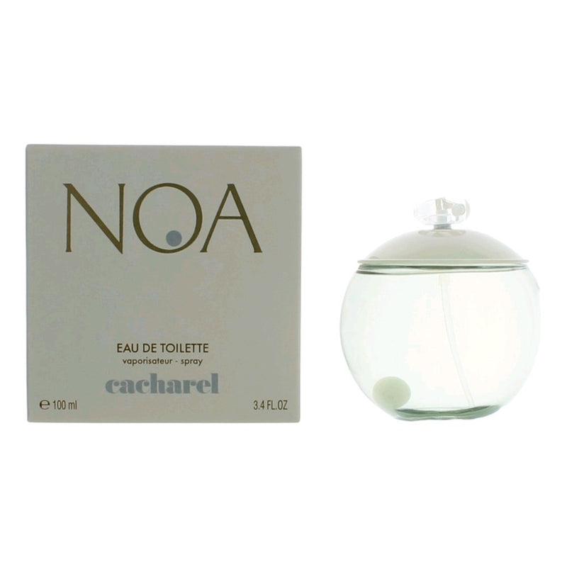 Cacharel Noa 3.4 oz women’s EDT spray bottle with elegant packaging and floral design.