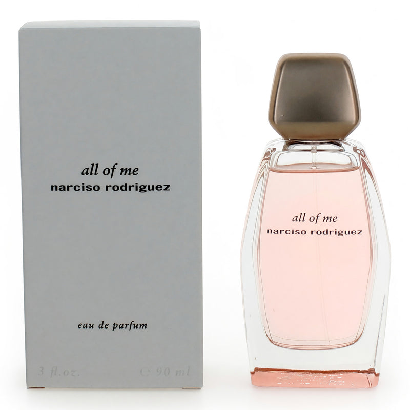 Narciso Rodriguez All Of Me 3 oz women’s EDP spray bottle with elegant packaging and floral fragrance design.
