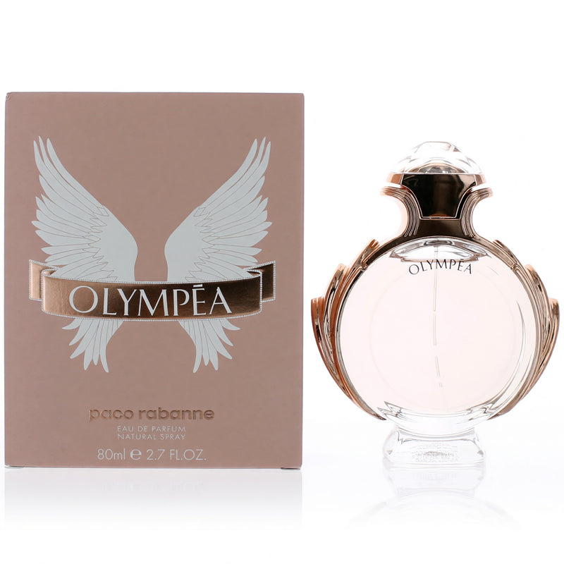 Paco Rabanne Olympea women's 2.7 oz Eau de Parfum spray bottle with sleek packaging and floral fragrance details.