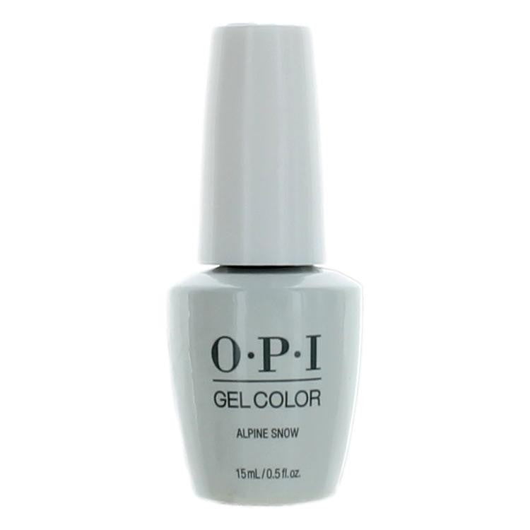 OPI Gel Nail Polish bottle in Alpine Snow, 0.5 oz, with the clear gel color and brand label visible.