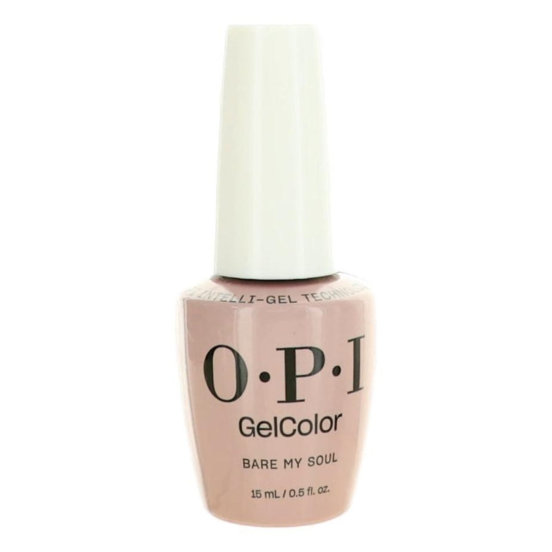 OPI Gel Nail Polish in Bare My Soul, 0.5 oz, physical bottle with pinkish nude gel color for manicures and nail art.