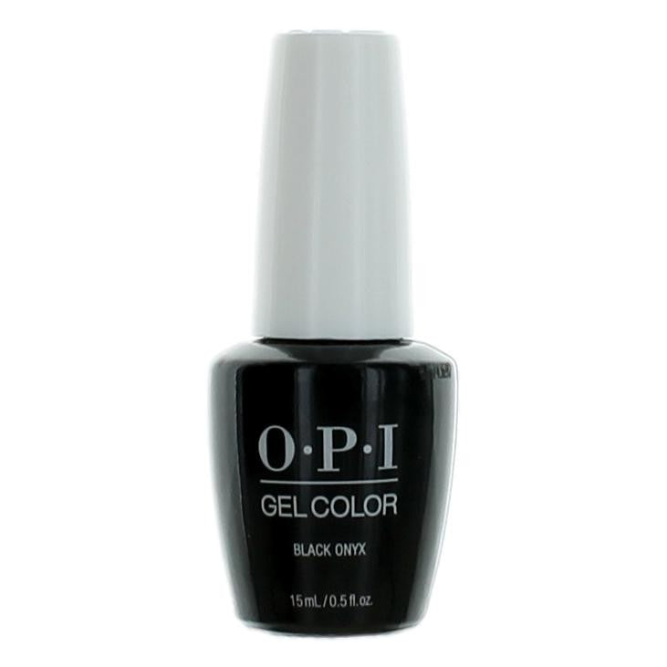 OPI Gel Nail Polish in Black Onyx, 0.5 oz, showcasing the sleek black gel color in a professional bottle.