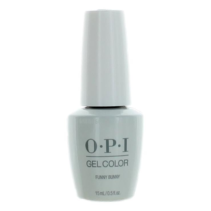 OPI Gel Nail Polish in Funny Bunny, 0.5 oz, showing a bottle of OPI gel color with a white and pastel pink label.