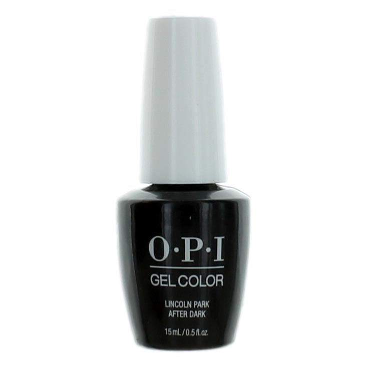 OPI Gel Nail Polish in Lincoln Park After Dark, 0.5 oz, featuring a dark, rich purple gel color on a nail display.