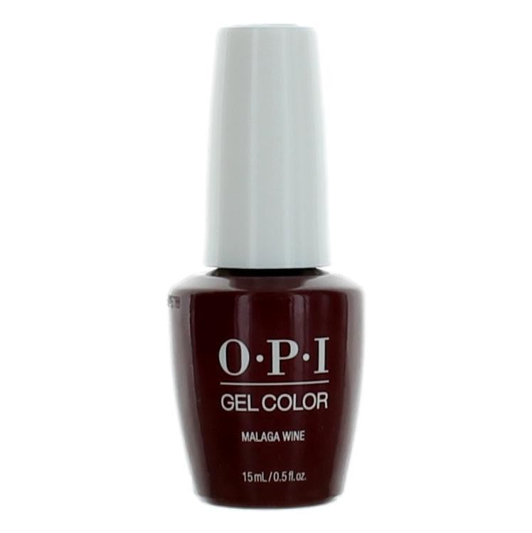OPI Gel Nail Polish in Malaga Wine, 0.5 oz, showcasing a deep burgundy gel color in a sleek bottle.