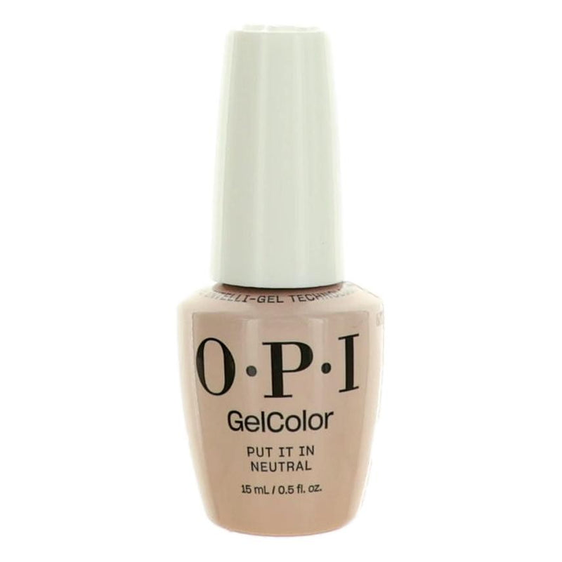 OPI Gel Nail Polish in Put It In Neutral, 0.5 oz, showing the neutral beige gel color in a sleek bottle.