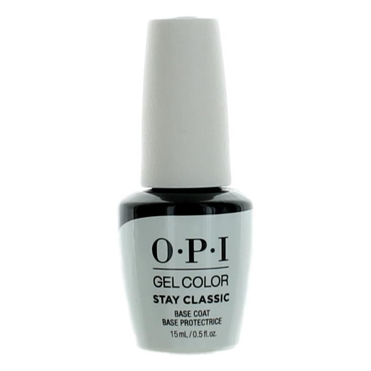 OPI Gel Nail Polish in Stay Classic Base Coat, 0.5 oz, showing the bottle with the gel color label and applicator tip.