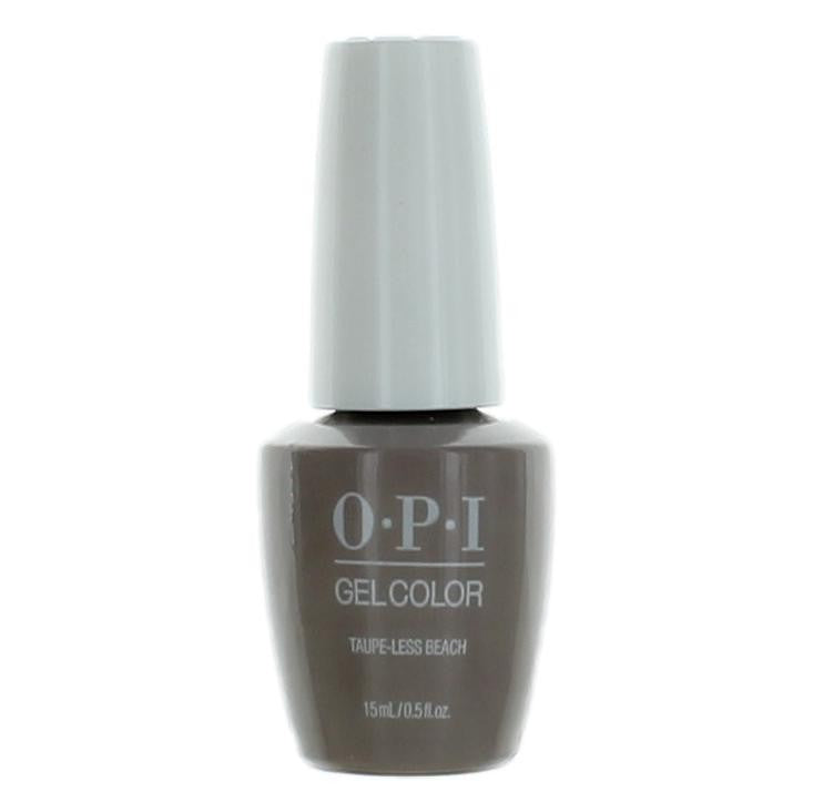 OPI Gel Nail Polish in Taupe-Less Beach, 0.5 oz, showing the smooth, glossy gel color bottle with taupe shade label.