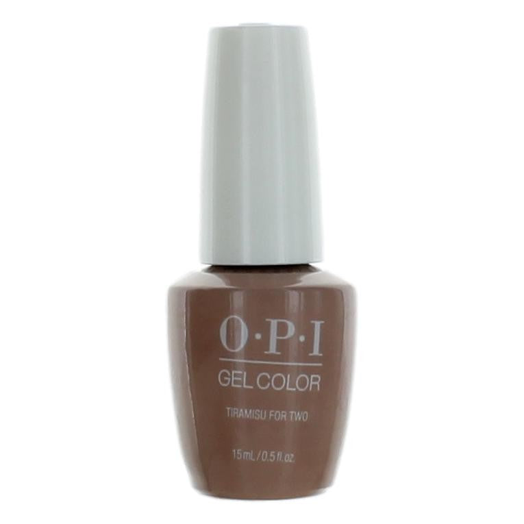 OPI Gel Nail Polish in Tiramisu For Two, 0.5 oz, showing the creamy beige gel color and sleek bottle design.