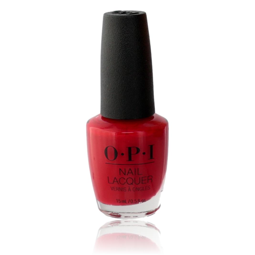 OPI Nail Lacquer in Big Apple Red, 0.5 oz bottle showing vibrant red nail polish color and OPI branding