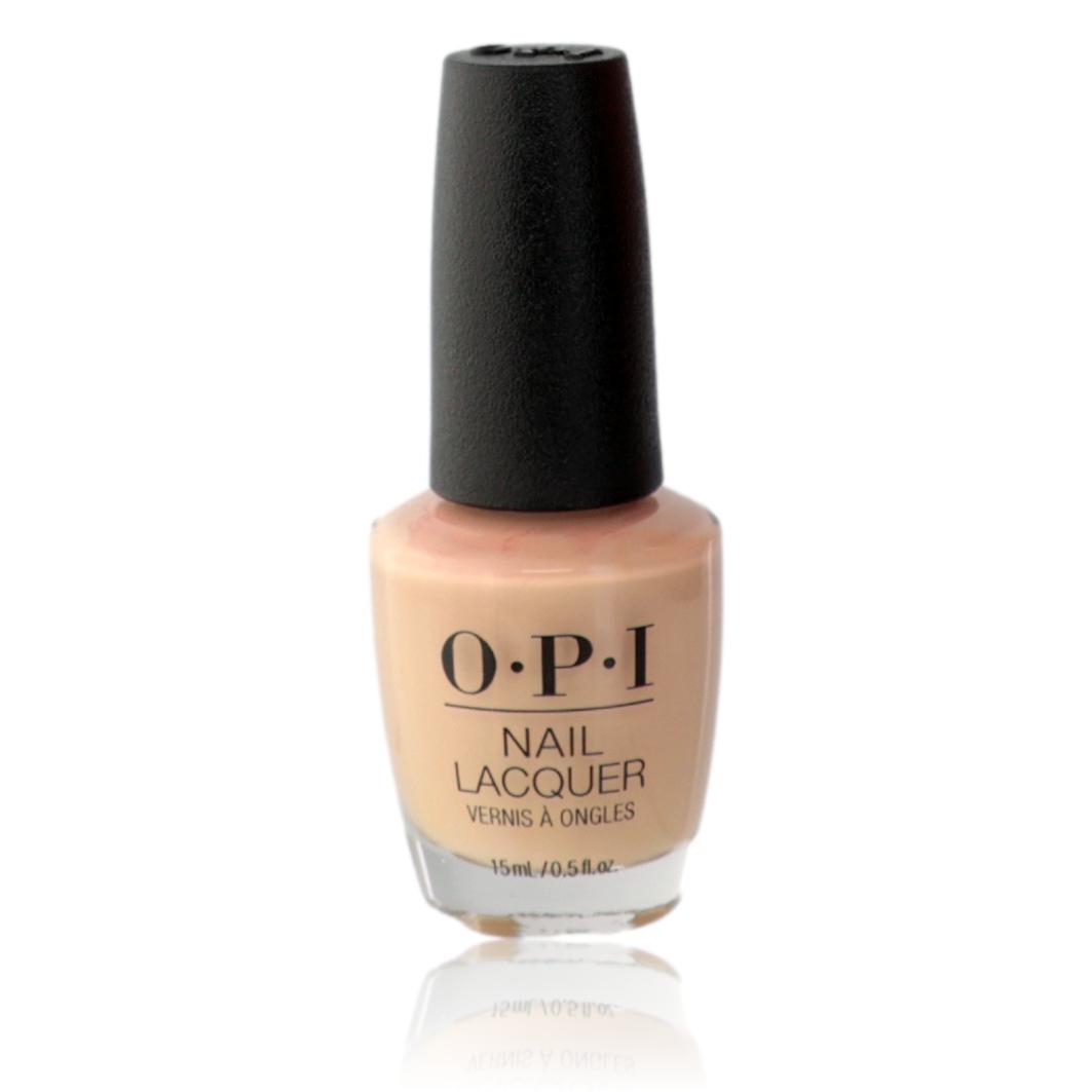 OPI Nail Lacquer in Tiramisu for Two, 0.5 oz bottle, showing the beige-toned nail polish color in a clear glass bottle.