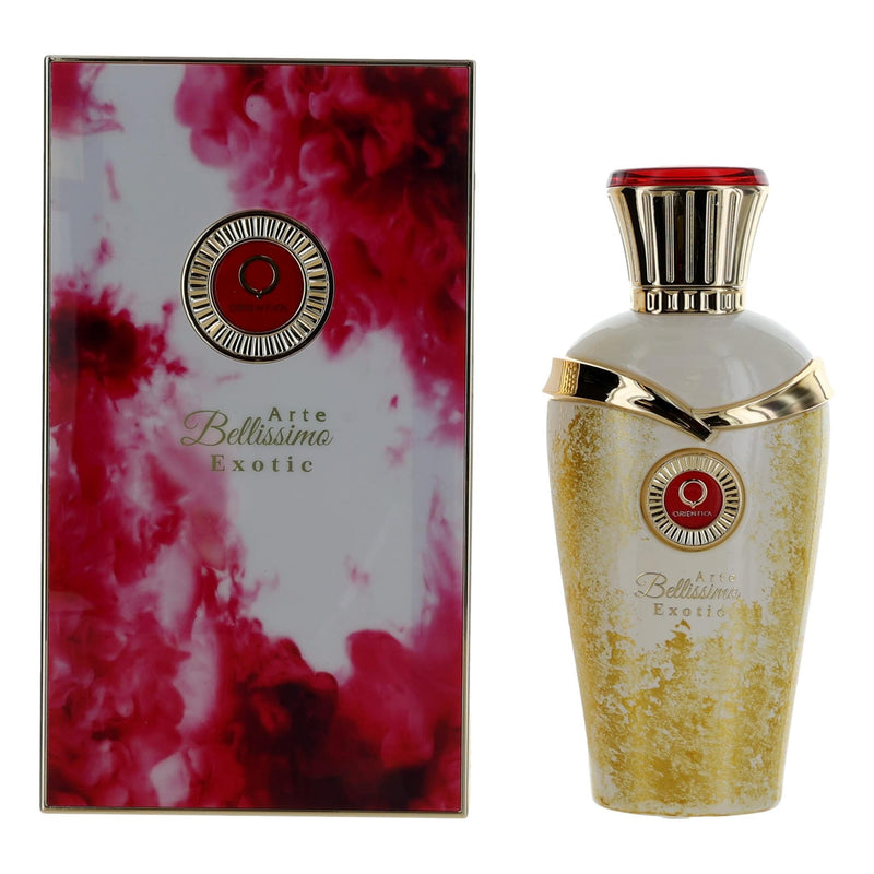 Orientica Arte Bellissimo Exotic 2.5 oz women’s EDP spray bottle, elegant perfume with floral and exotic notes.