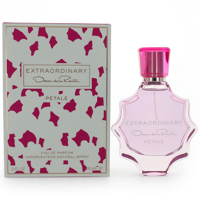 Oscar De La Renta Extraordinary Petale 3 oz women's EDP spray bottle with elegant packaging and floral design.