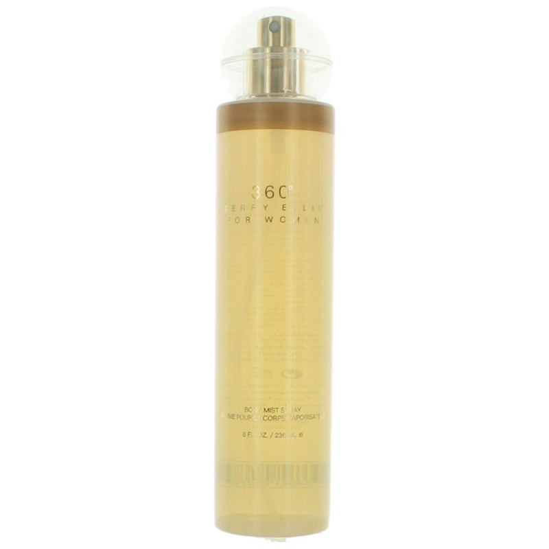 Perry Ellis 360 women’s 8 oz body mist bottle with a sleek design, showcasing the Perry Ellis logo on the label.
