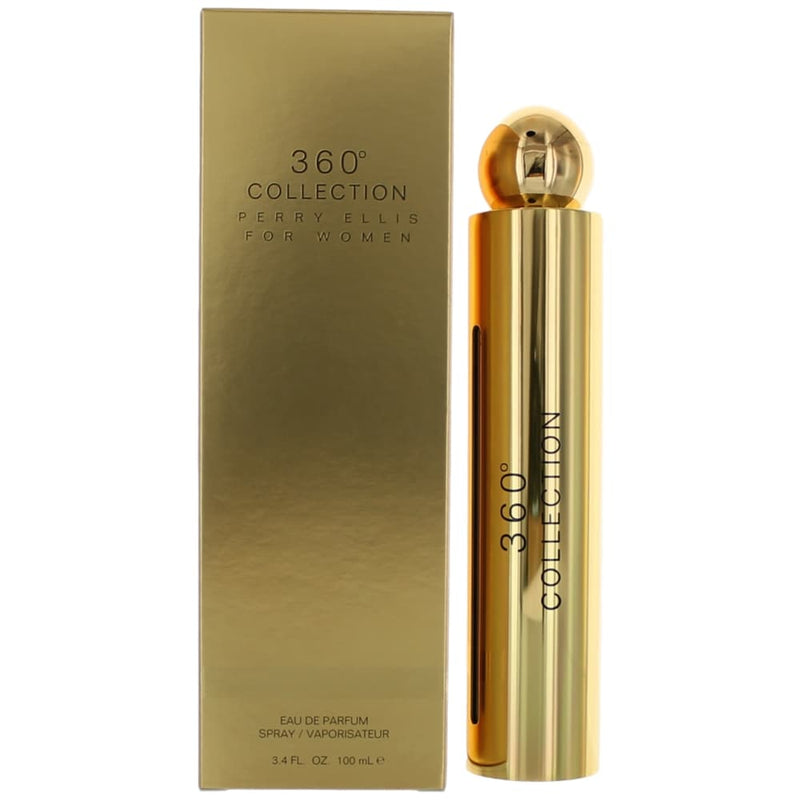 Perry Ellis 360 Collection women’s 3.4 oz EDP spray bottle, elegant packaging for Perry Ellis perfume.