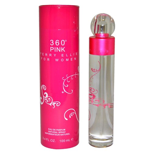 Perry Ellis 360 Pink women’s 3.4 oz EDP spray bottle with pink accents and floral design.