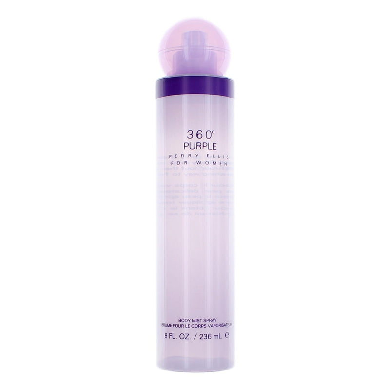 Perry Ellis 360 Purple body mist spray for women, 8 oz bottle, featuring a purple-colored design and Perry Ellis branding.