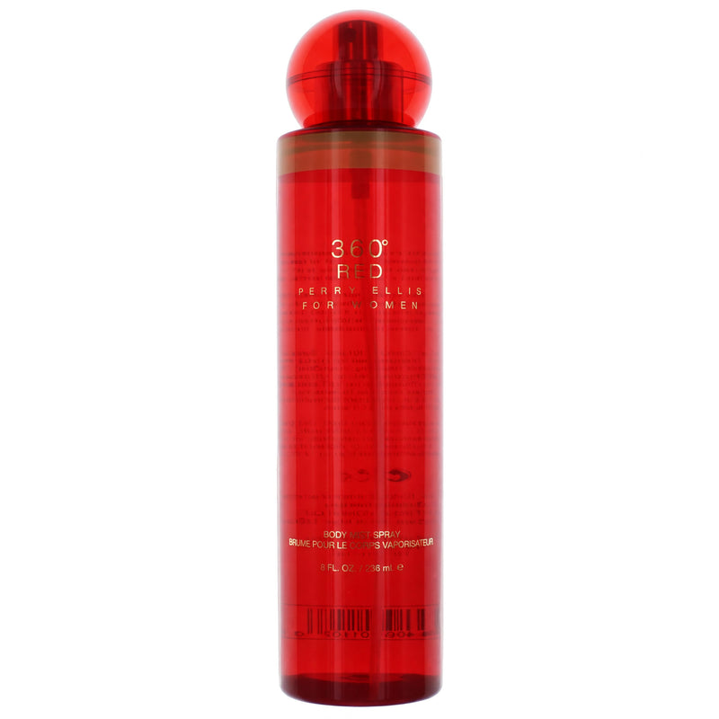 Perry Ellis 360 Red women’s 8 oz body mist bottle featuring vibrant red design and clear label, displayed upright.