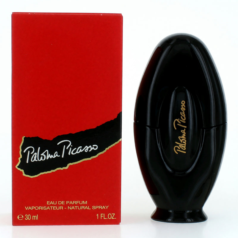 Paloma Picasso 1 oz EDP spray for women, featuring a sleek glass bottle with a silver cap, showcasing the Paloma Picasso brand.