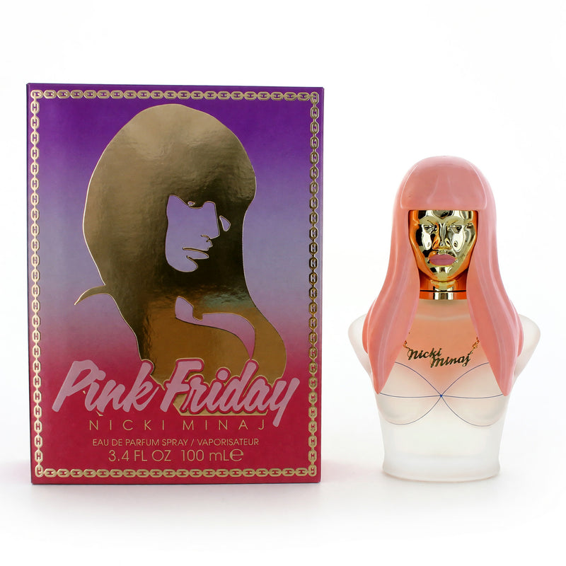 Pink Friday by Nicki Minaj 3.4 oz EDP spray for women with a pink and black floral bottle design.