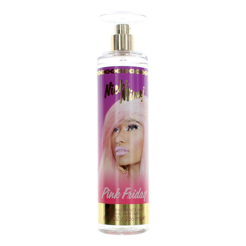 Pink Friday Nicki Minaj 8 oz body mist for women with a pink bottle and floral design.