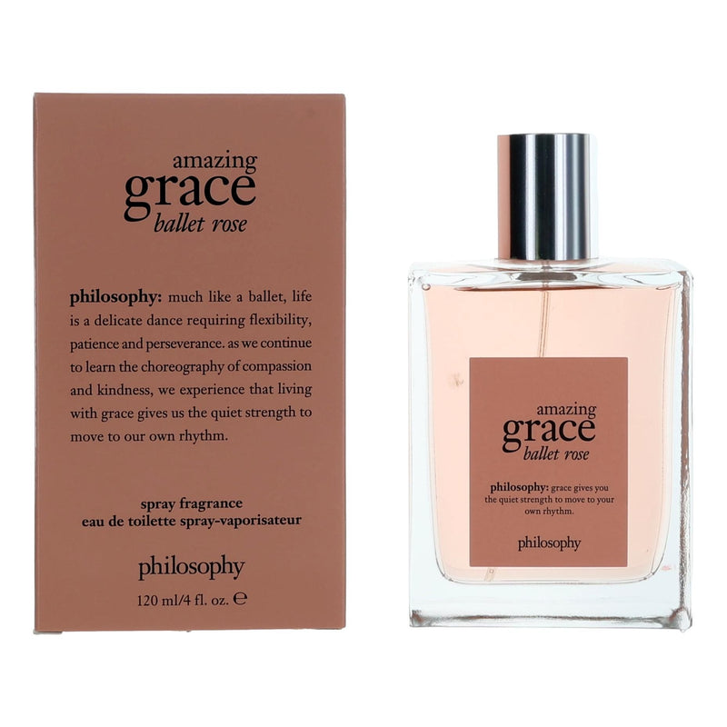 Philosophy Amazing Grace Ballet Rose 4 oz women's EDT spray bottle with floral design and clear cap.