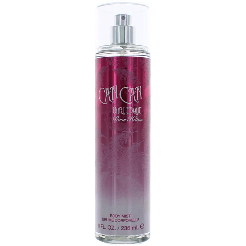 Paris Hilton Can Can Burlesque 8 oz body mist for women with elegant floral and fruity scent, in a decorative bottle