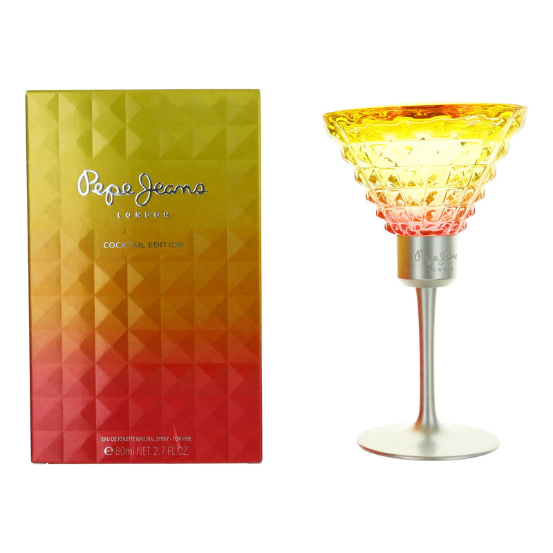 Pepe Jeans London Cocktail 2.7 oz women's EDT spray bottle with elegant packaging and a sleek design.