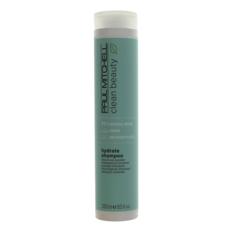 Paul Mitchell Clean Beauty Hydrate Shampoo in an 8.5 oz bottle, showcasing its clear, physical shampoo formula for moisturized hair.