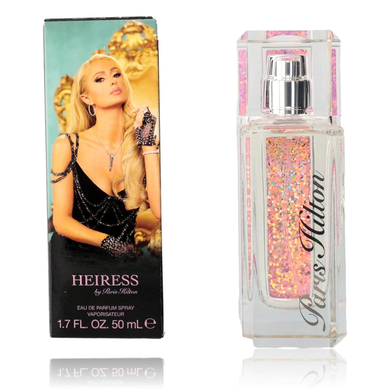 Paris Hilton Heiress 1.7 oz women’s EDP spray bottle, elegant perfume with gold accents and floral notes.