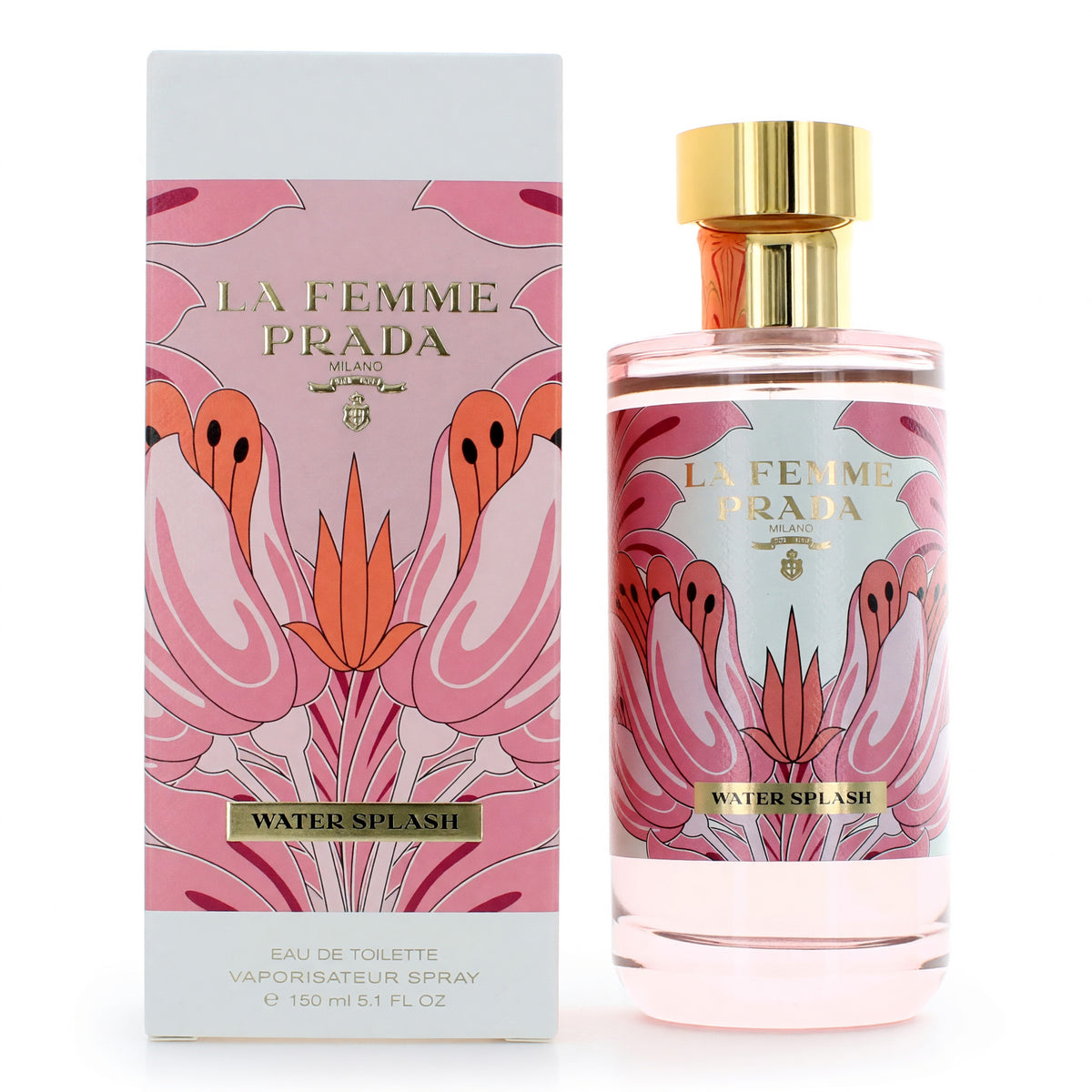 Prada La Femme Water Splash EDT spray for women, 5.1 oz bottle, elegant perfume with floral and citrus notes.