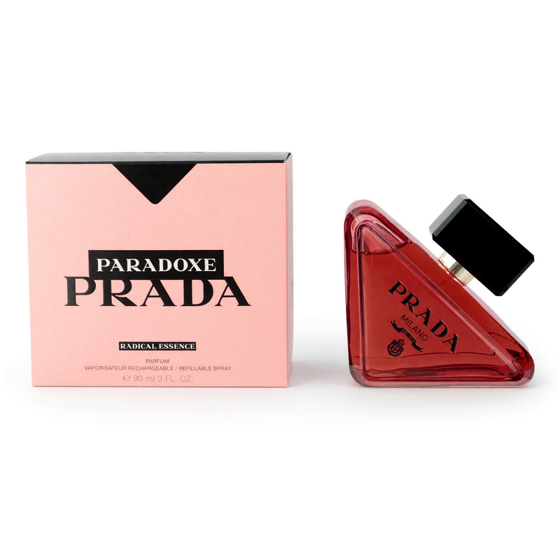 Prada Paradoxe Radical Essence 3 oz perfume spray for women, elegant bottle with stylish design and fragrance details visible.