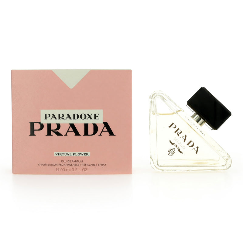 Prada Paradoxe Virtual Flower 3 oz women’s Eau de Parfum spray bottle, elegant design, showcasing the Prada fragrance for women.