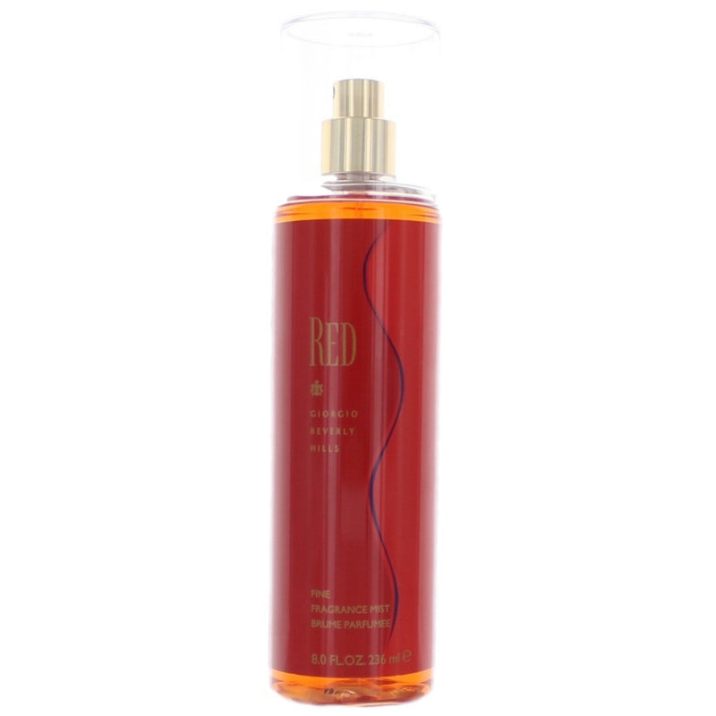 Beverly Hills Red 8 oz fine fragrance mist for women, with a sleek bottle and vibrant red design.
